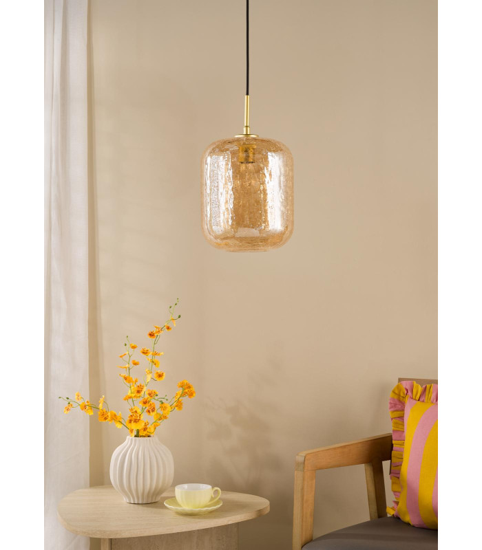 Tavia Ceiling Pendant Satin Gold and Amber Glass-3