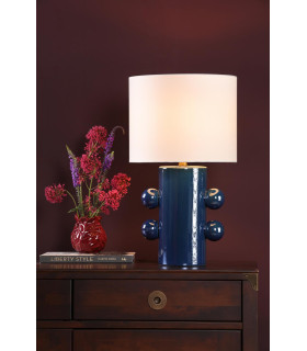 Tisha Table Lamp Blue Ceramic and Antique Brass With Shade-2