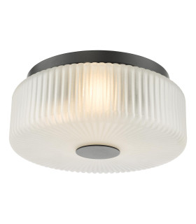 Twyman 3 Light Flush Satin Black and White Ribbed Glass IP44-1