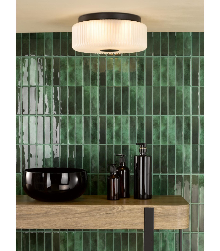 Twyman 3 Light Flush Satin Black and White Ribbed Glass IP44-2