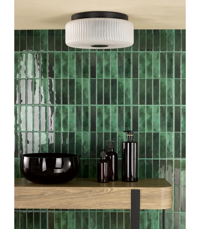 Twyman 3 Light Flush Satin Black and White Ribbed Glass IP44-3