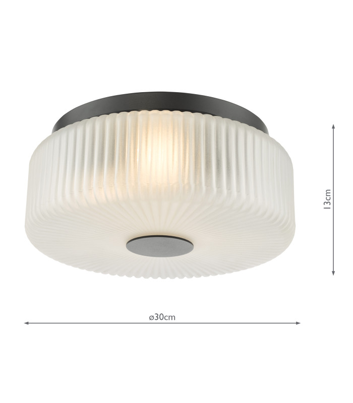 Twyman 3 Light Flush Satin Black and White Ribbed Glass IP44-4