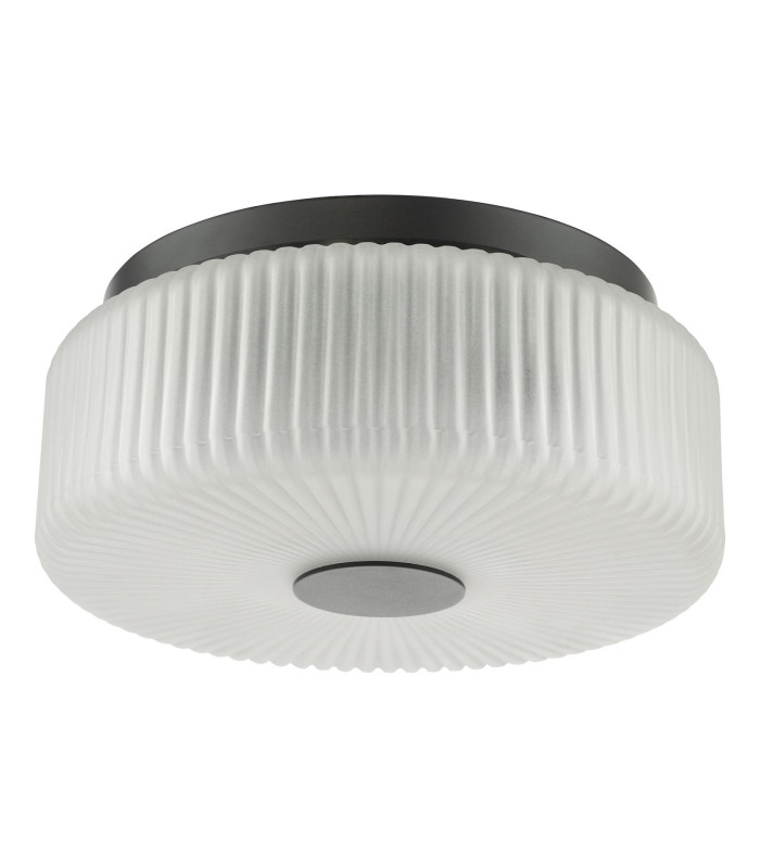 Twyman 3 Light Flush Satin Black and White Ribbed Glass IP44-5