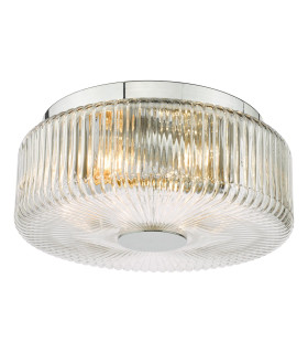 Twyman 3 Light Flush Polished Chrome and Ribbed Glass IP44-1