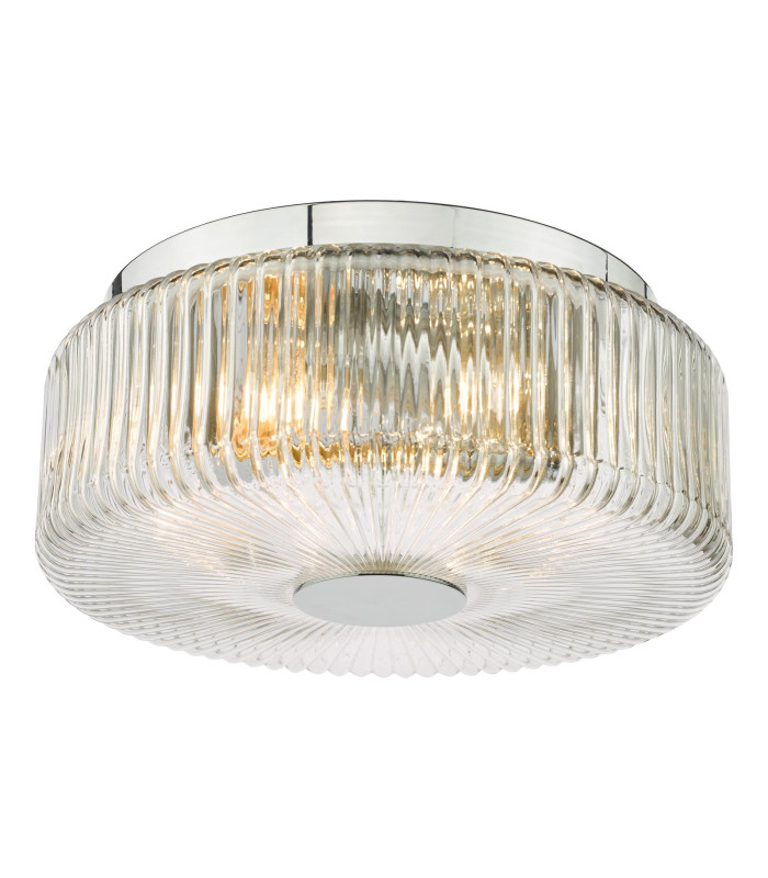 Twyman 3 Light Flush Polished Chrome and Ribbed Glass IP44-1