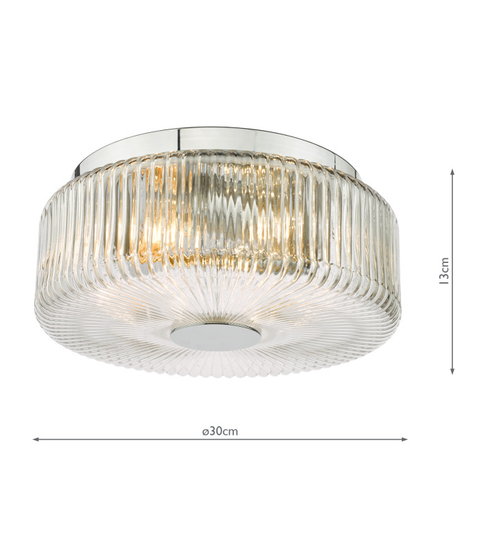 Twyman 3 Light Flush Polished Chrome and Ribbed Glass IP44-4