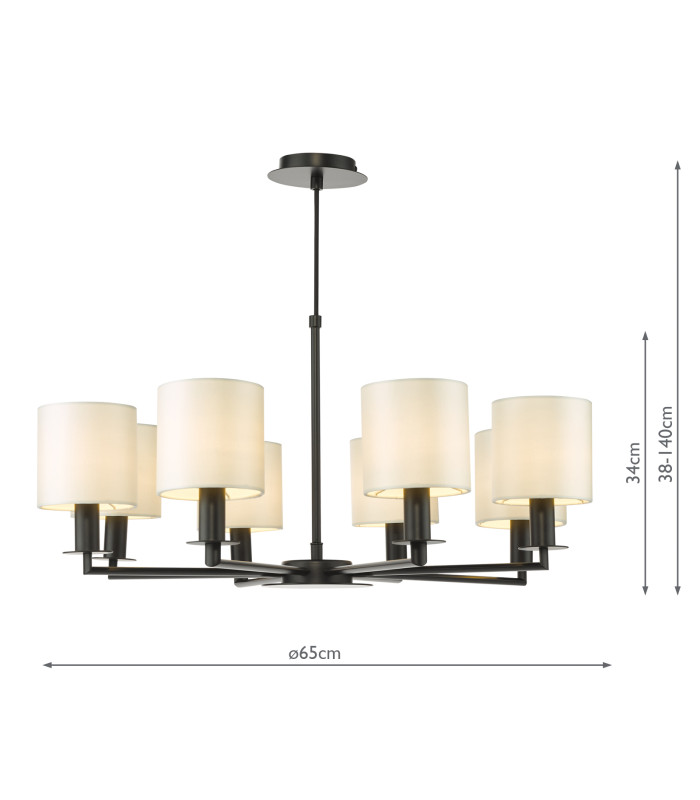 Tyler 8 Light Armed Ceiling Pendant Matt Black With Shade-2