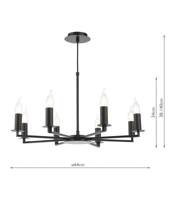 Tyler 8 Light Armed Ceiling Pendant Matt Black Fitting Only-4