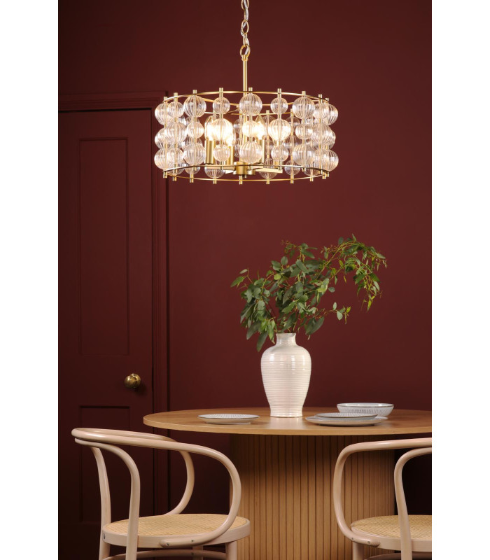 Yuridia 4 Light Ceiling Pendant Satin Gold and Ribbed Glass-4