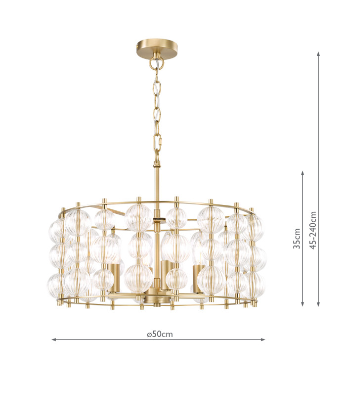 Yuridia 4 Light Ceiling Pendant Satin Gold and Ribbed Glass-6