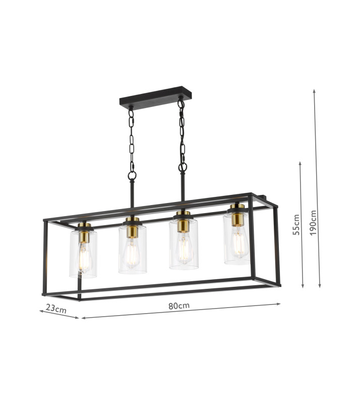 Abel 4 Light Bar Ceiling Pendant Satin Black and Glass-4