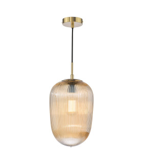 Abrielle Ceiling Pendant Brushed Bronze and Amber Ribbed Glass-1