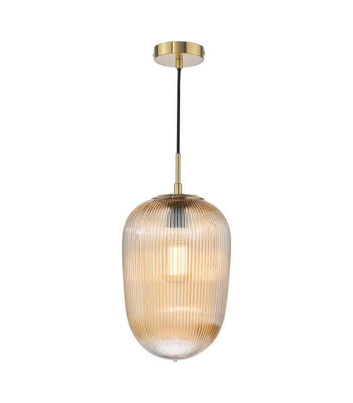 Abrielle Ceiling Pendant Brushed Bronze and Amber Ribbed Glass-1