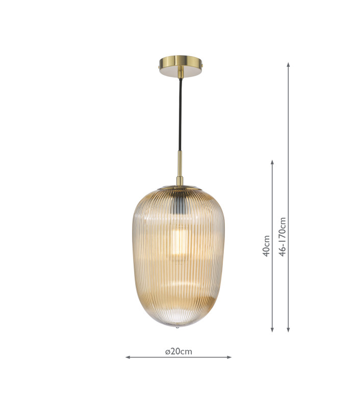 Abrielle Ceiling Pendant Brushed Bronze and Amber Ribbed Glass-4