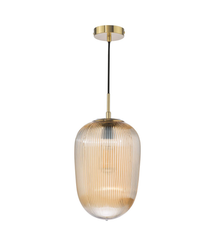 Abrielle Ceiling Pendant Brushed Bronze and Amber Ribbed Glass-5