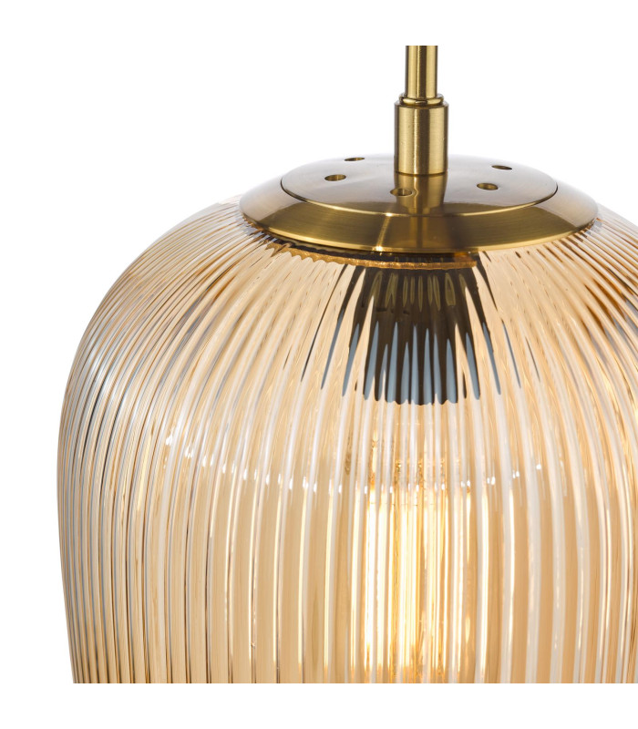 Abrielle Ceiling Pendant Brushed Bronze and Amber Ribbed Glass-6