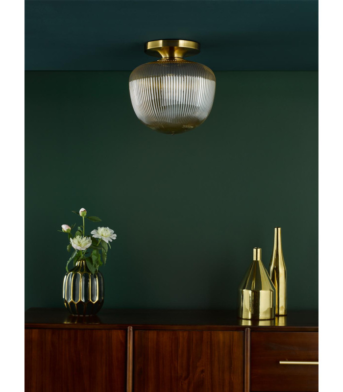 Abrielle Flush Brushed Bronze and Amber Ribbed Glass-3
