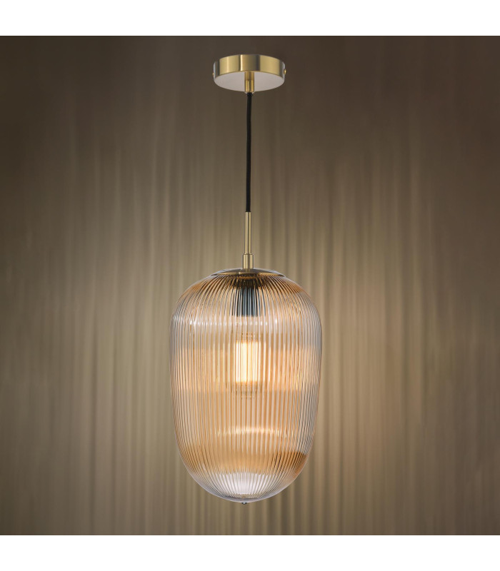 Abrielle Ceiling Pendant Brushed Bronze and Amber Ribbed Glass-8