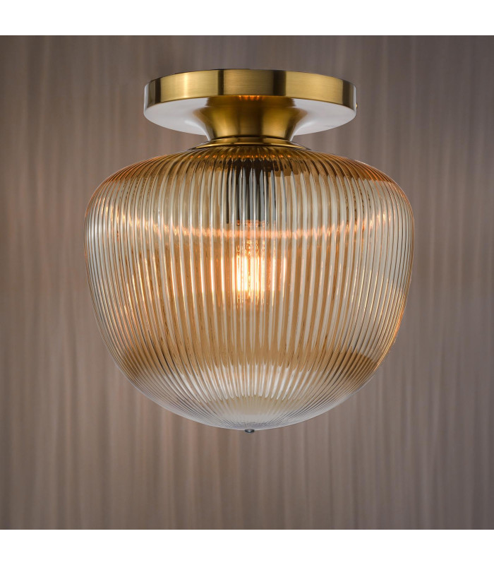 Abrielle Flush Brushed Bronze and Amber Ribbed Glass-7