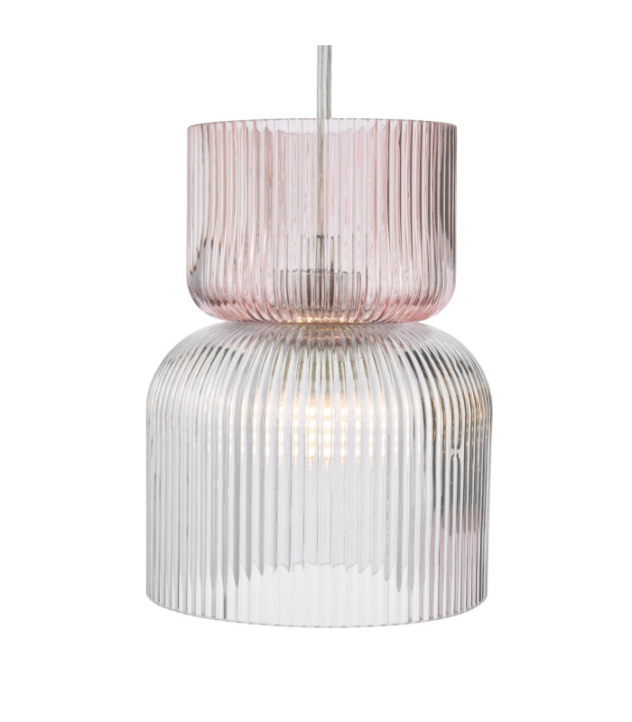 Auberta 3 Light Cluster Ceiling Pendant Polished Chrome and Pink Ribbed Glass-4