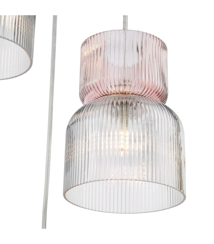 Auberta 3 Light Cluster Ceiling Pendant Polished Chrome and Pink Ribbed Glass-5
