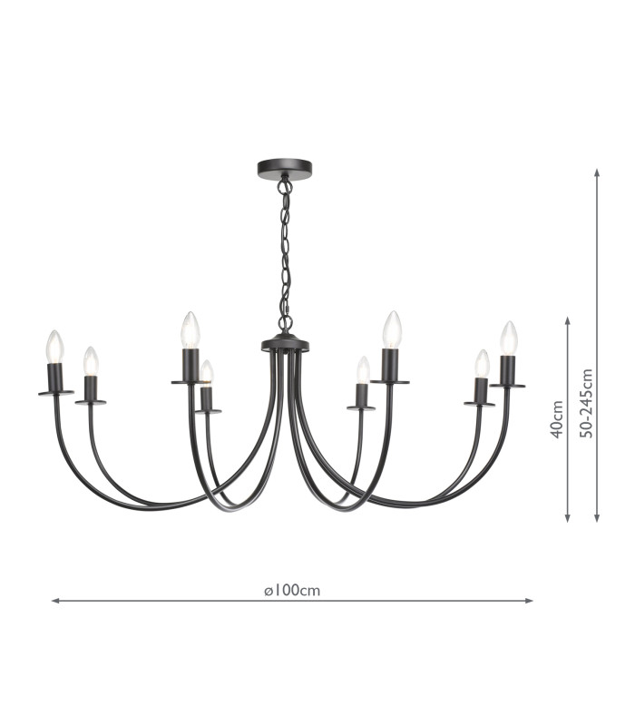 Becca 8 Light Armed Ceiling Pendant Matt Black Fitting Only-5