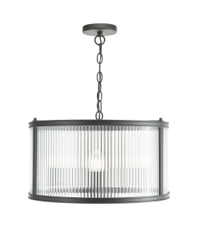 Bianka 3 Light Ceiling Pendant Matt Black and Ribbed Glass-1