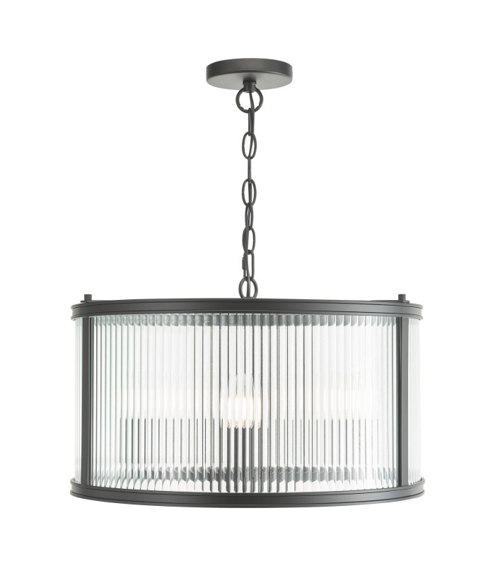 Bianka 3 Light Ceiling Pendant Matt Black and Ribbed Glass-1