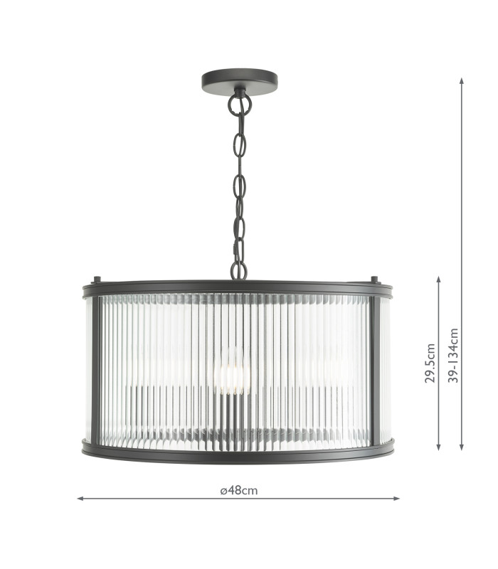 Bianka 3 Light Ceiling Pendant Matt Black and Ribbed Glass-2