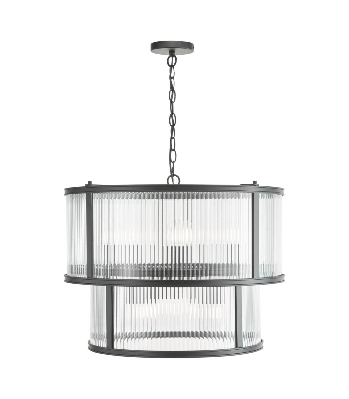 Bianka 6 Light Ceiling Pendant Matt Black and Ribbed Glass-1
