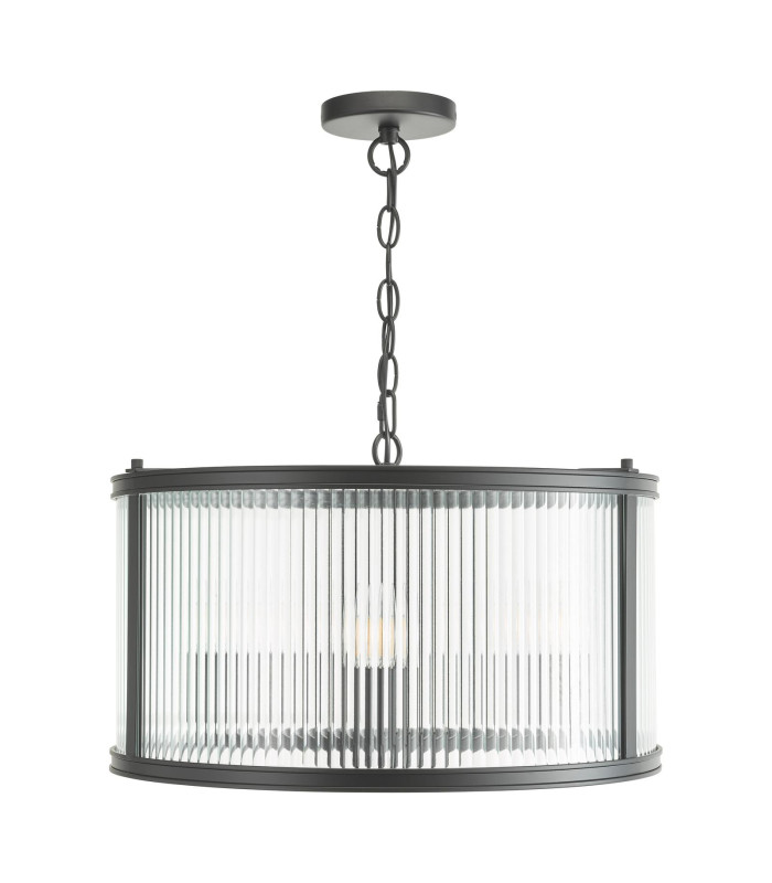 Bianka 3 Light Ceiling Pendant Matt Black and Ribbed Glass-3