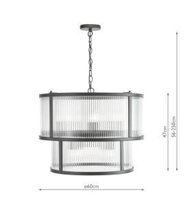 Bianka 6 Light Ceiling Pendant Matt Black and Ribbed Glass-2