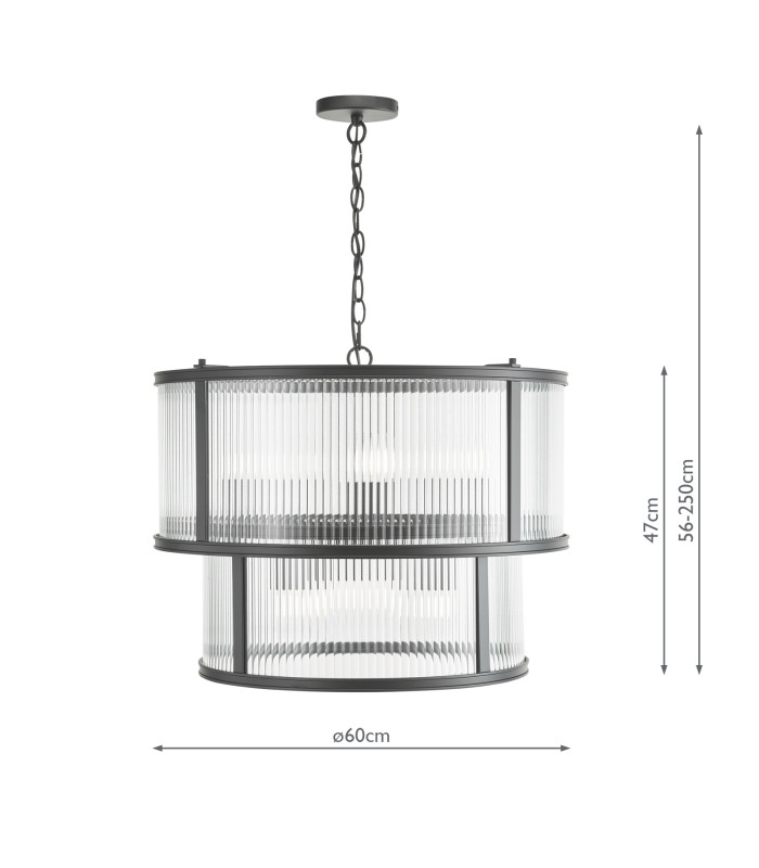 Bianka 6 Light Ceiling Pendant Matt Black and Ribbed Glass-2