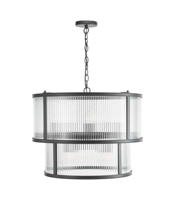 Bianka 6 Light Ceiling Pendant Matt Black and Ribbed Glass-3