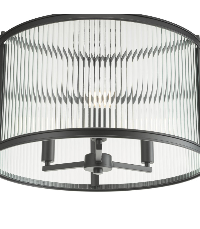 Bianka 3 Light Ceiling Pendant Matt Black and Ribbed Glass-5