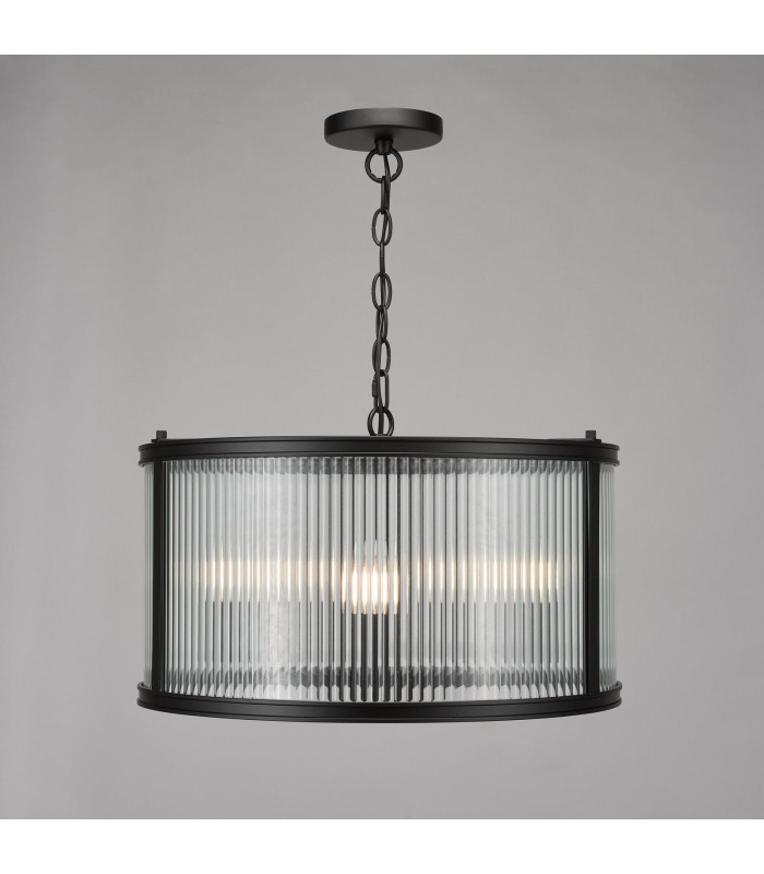 Bianka 3 Light Ceiling Pendant Matt Black and Ribbed Glass-6