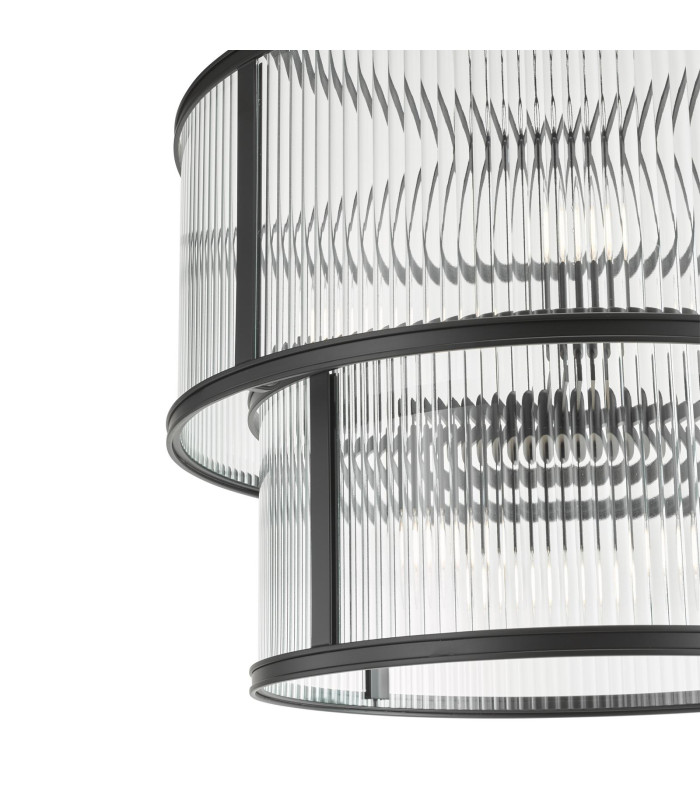 Bianka 6 Light Ceiling Pendant Matt Black and Ribbed Glass-5