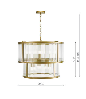 Bianka 6 Light Ceiling Pendant Satin Bronze and Ribbed Glass-2