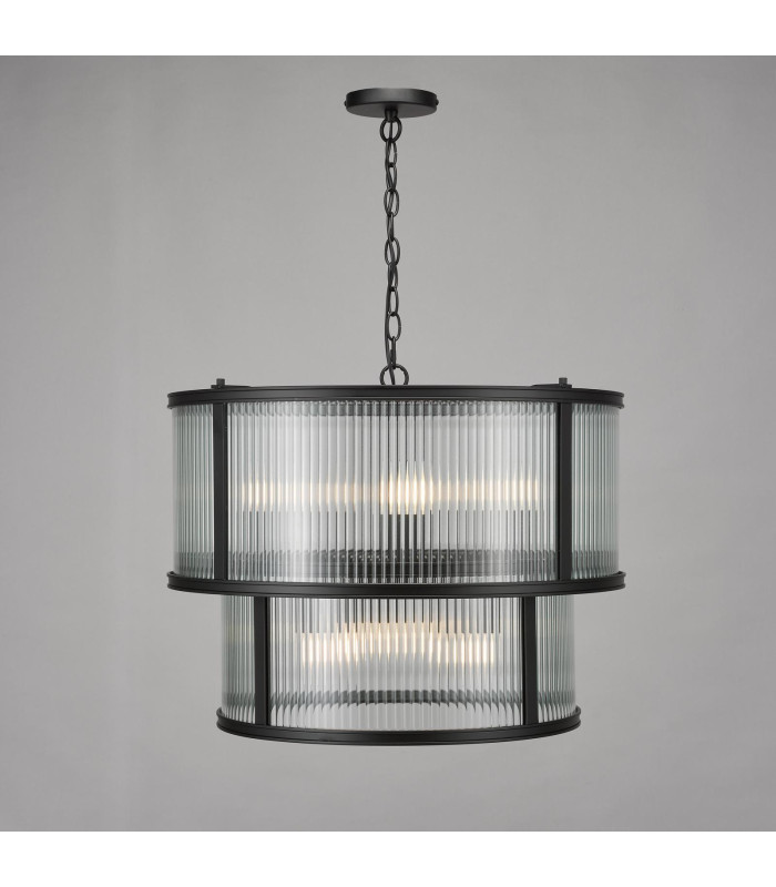 Bianka 6 Light Ceiling Pendant Matt Black and Ribbed Glass-6