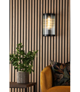 Bianka Wall Light Matt Black and Ribbed Glass-2