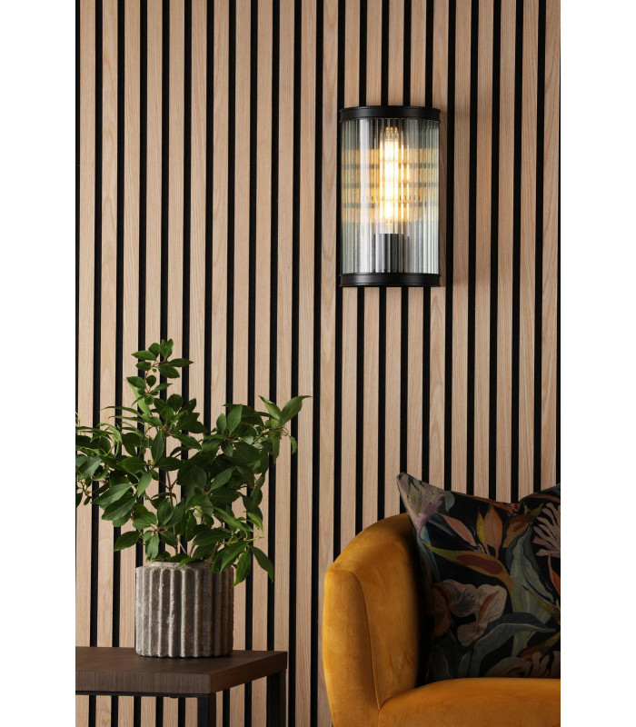 Bianka Wall Light Matt Black and Ribbed Glass-2