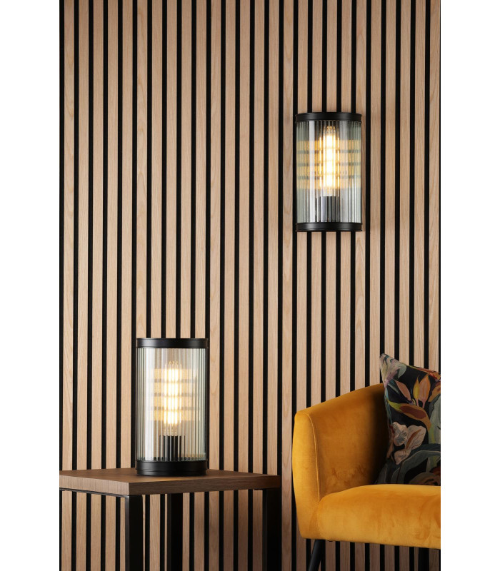 Bianka Wall Light Matt Black and Ribbed Glass-4