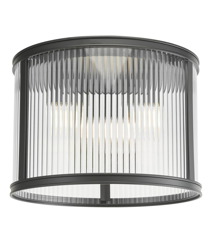 Bianka 3 Light Flush Matt Black and Ribbed Glass-1