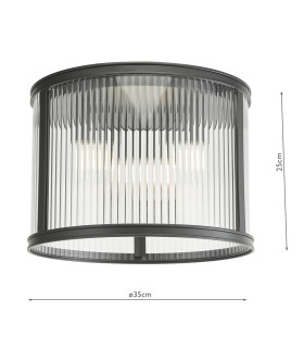 Bianka 3 Light Flush Matt Black and Ribbed Glass-2