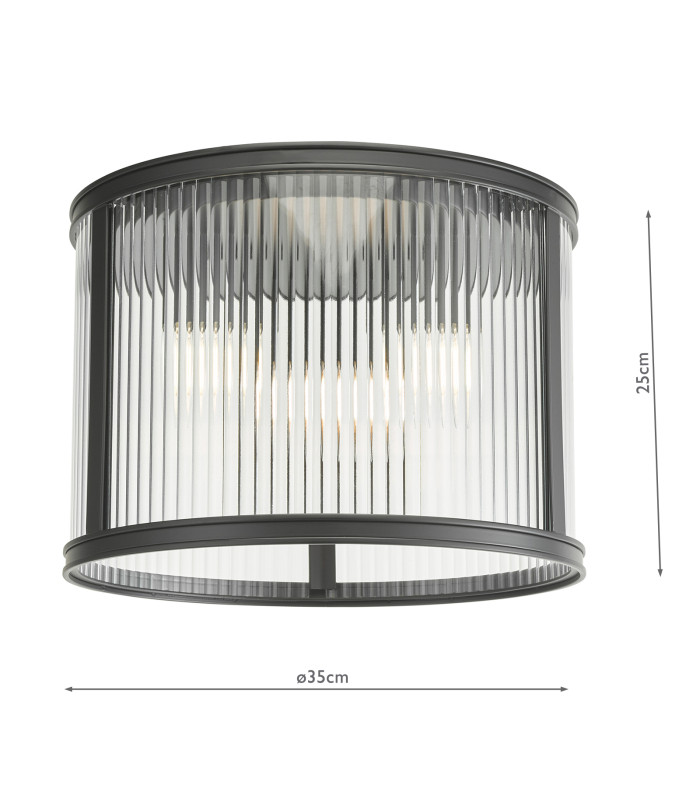 Bianka 3 Light Flush Matt Black and Ribbed Glass-2