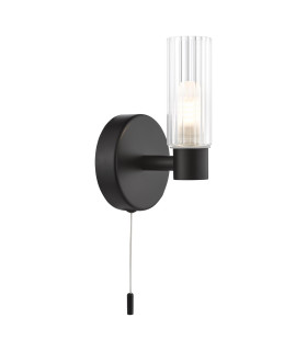 Bolton Bathroom Wall Light Matt Black and Ribbed Glass IP44-1