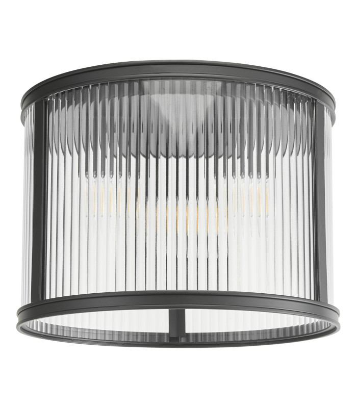 Bianka 3 Light Flush Matt Black and Ribbed Glass-3