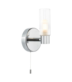 Bolton Bathroom Wall Light Polished Chrome and Ribbed Glass IP44-1