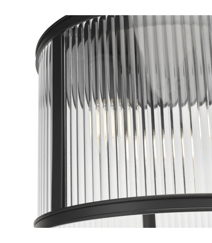 Bianka 3 Light Flush Matt Black and Ribbed Glass-4