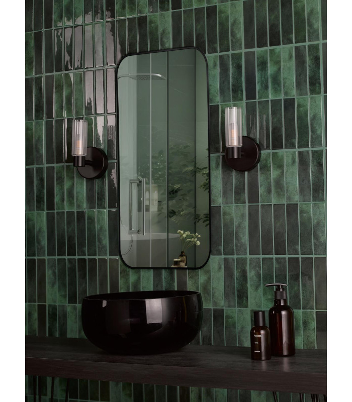 Bolton Bathroom Wall Light Matt Black and Ribbed Glass IP44-3